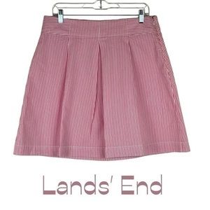 Lands End Pink & White Stripes Pleated 100% Cotton Skirt NWOT